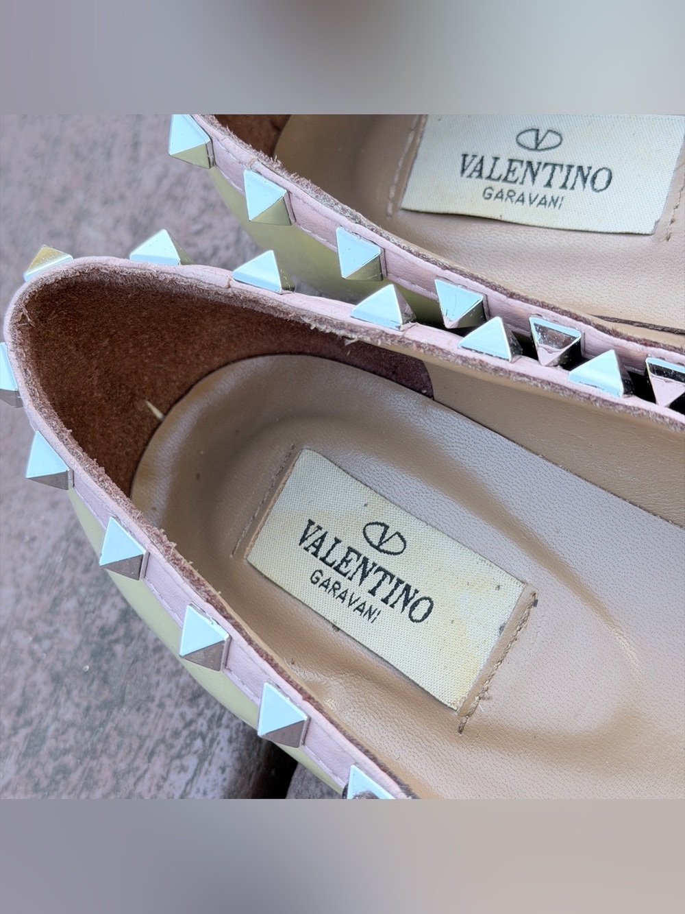 Valentino Garavani Rockstud Patent Leather Pointed Toe Ballet Flats EU 40 Nude - Picture 9 of 13